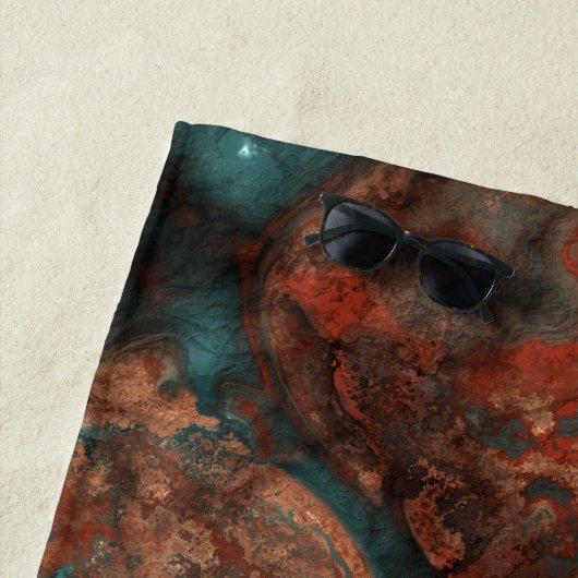 Serviette De Plage Rust et Pierre Turquoise Abstrait (En situation)