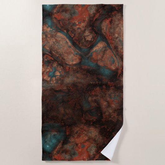 Serviette De Plage Rust et Pierre Turquoise Abstrait (Devant)
