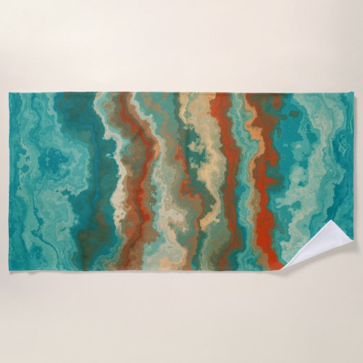 Serviette De Plage Rust et Turquoise Abstrait (Devant)