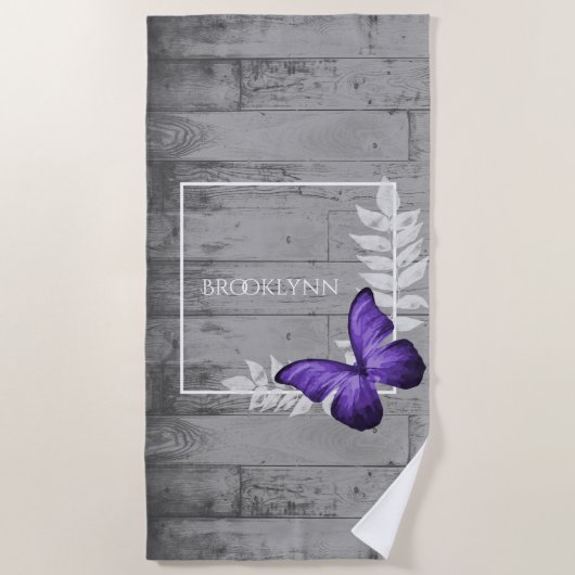 Serviette de plage rustique à papillon violet (Devant)