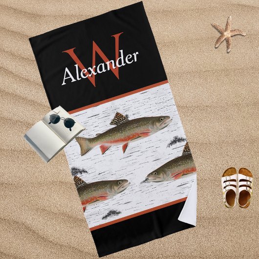Serviette De Plage Rustique Aspen Bark Truite Pêcheur River Lake Hous