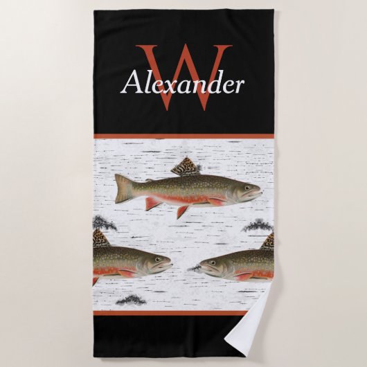 Serviette De Plage Rustique Aspen Bark Truite Pêcheur River Lake Hous (Devant)