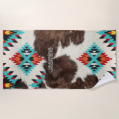 Serviette De Plage Rustique Boho Sud Ouest Turquoise Cowhide (Devant)