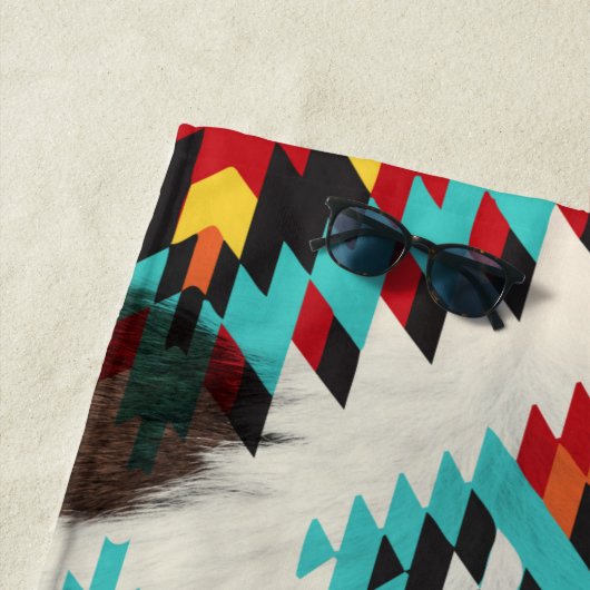 Serviette De Plage Rustique Boho Sud Ouest Turquoise Cowhide (En situation)