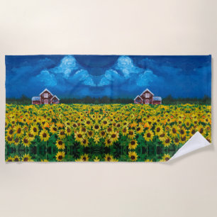 Serviette De Plage rustique pays de l'ouest grenier rouge tournesol
