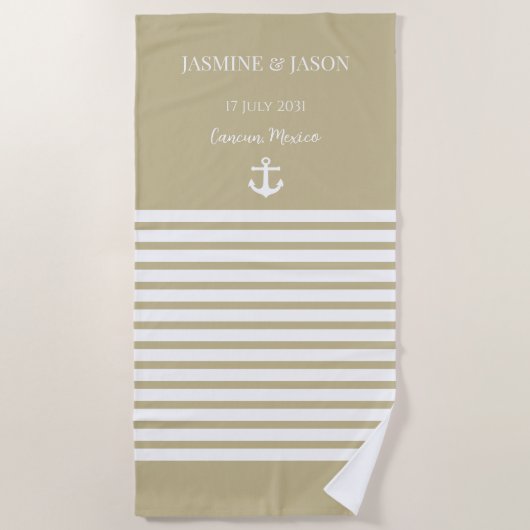 Serviette De Plage Sable Blanc Personnalisé Destination Mariage Favor (Devant)