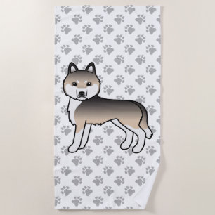 Serviette De Plage Sable Siberian Husky Chien de Dessin Animé Mignon