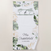 Serviette De Plage Safari Palm Feuilles Newlyweds Script Mme. (Devant)
