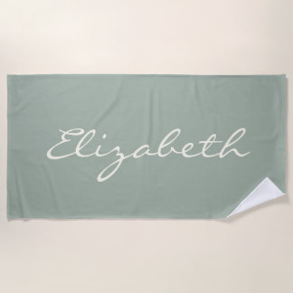 Serviette De Plage Sage Élégant Vert Nom Manuscrit