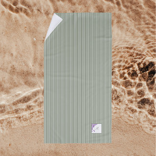 Serviette De Plage Sage Green Stripe Purple Floral Script Monogramme