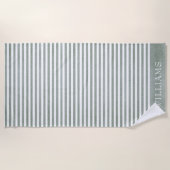 Serviette De Plage Sage vert rayé  (Devant)