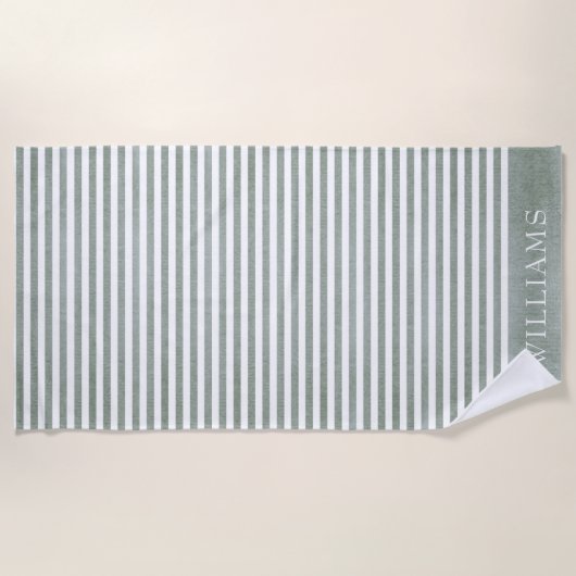 Serviette De Plage Sage vert rayé  (Devant)