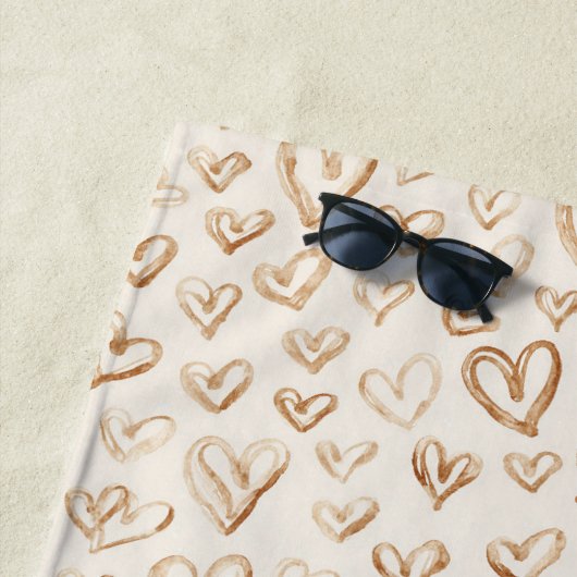 Serviette De Plage Saint-Valentin Cœurs Marrons Crème (En situation)