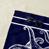 Serviette De Plage Salle de bain nautique Ocean Navy Bleu Octopus Bai (En situation)