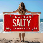 Serviette De Plage Salty 1969 | Red Retro Florida License Plate Surf