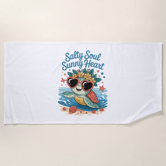 Serviette De Plage Salty Soul Sunny Heart Turtle Été (Devant)