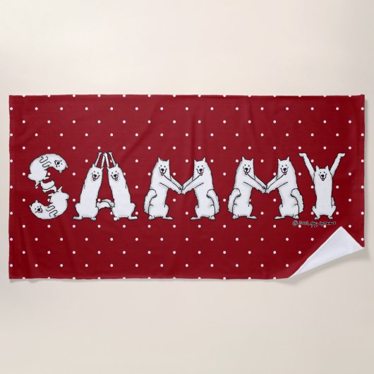 Serviette De Plage Sammy épelée dans des lettres de Chien Samoyé (Devant)