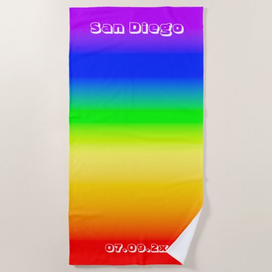 Serviette De Plage San Diego Pride LGBT Rainbow Flag Ombre Stripes (Devant)