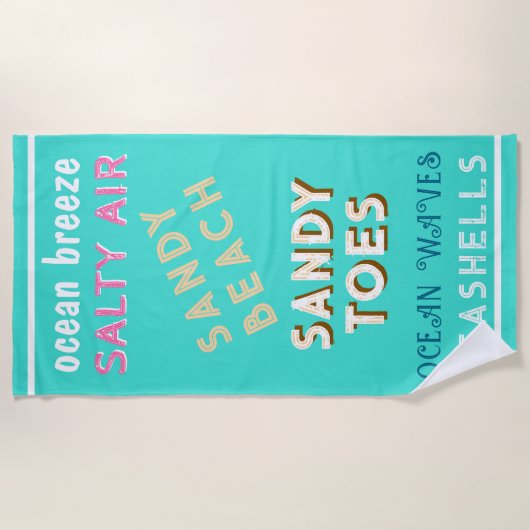 Serviette De Plage Sandy Beach Turquoise Ocean Typographie (Devant)