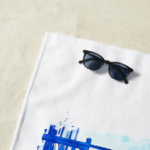 Serviette De Plage Santorin Voyage bleu et blanc (En situation)