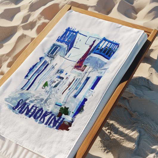 Serviette De Plage Santorin Voyage bleu et blanc