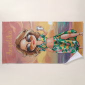 Serviette De Plage Sassy Summer Lady Nom personnalisé (Devant)