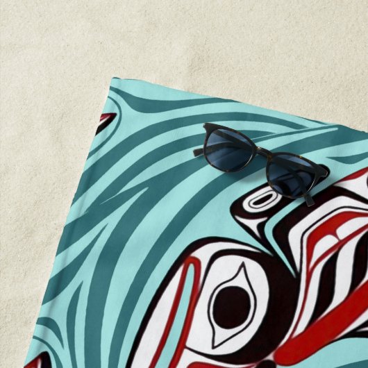 Serviette De Plage Saumon Haida Art Spirit Pacific Northwest Native (En situation)