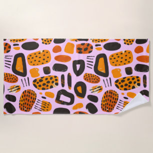 Serviette De Plage "Savane Pop : Vibrations Tribales en Orange et Noi