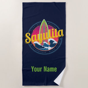 Serviette De Plage Sayulita Mexique Surfer Vintage vague coucher de s