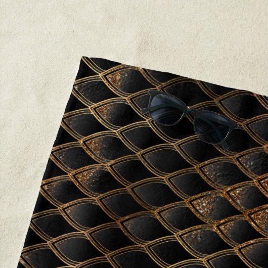Serviette De Plage Scales Dragon Parties scintillant Noir & Or Chimme (En situation)
