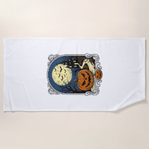 Serviette De Plage Scène de citrouille hantée Art vectoriel Halloween