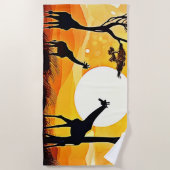 Serviette De Plage Scène de girafe au coucher du soleil de Savannah e (Devant)