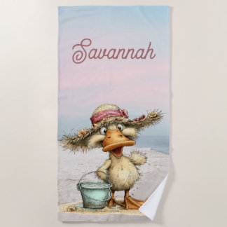 Serviette De Plage Scène de plage de canard fantaisiste personnelle