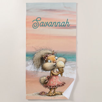 Serviette De Plage Scène de plage écureuil capricieuse personnelle