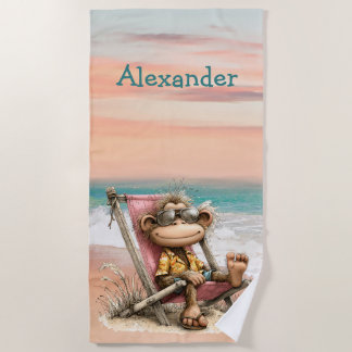 Serviette De Plage Scène de plage singe fantaisiste personnelle