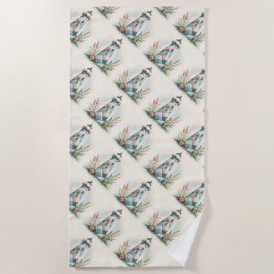 Serviette De Plage Scène florale côtière du phare patchwork