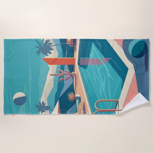Serviette De Plage Scène Futuriste De Piscine (Devant)