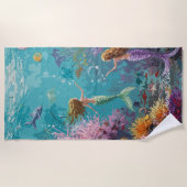 Serviette De Plage Scène sous-marine de sirène enchantée (Devant)