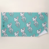 Serviette De Plage Scènes de pieuvre curieux Motif Turquoise Monogram (Devant)