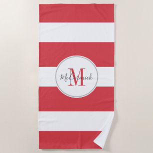 Serviette De Plage Script de bandes blanches magenta rose personnalis