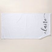 Serviette De Plage Script de calligraphie noir et blanc Nom personnal (Devant)