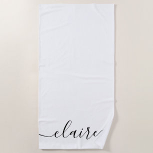 Serviette De Plage Script de calligraphie noir et blanc Nom personnal