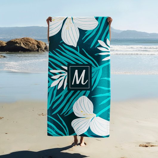 Serviette De Plage Script de fleurs tropicales Monogram Beach Towne
