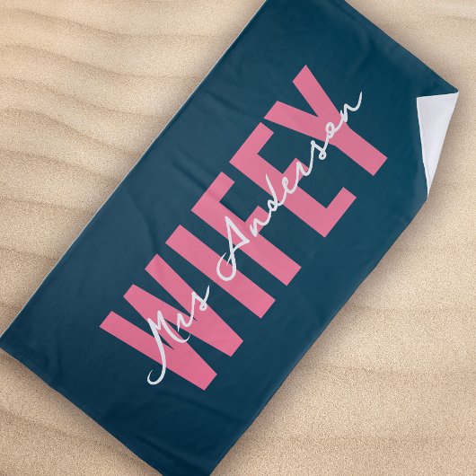 Serviette De Plage Script de monogramme rose bleu vif
