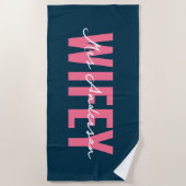 Serviette De Plage Script de monogramme rose bleu vif (Devant)