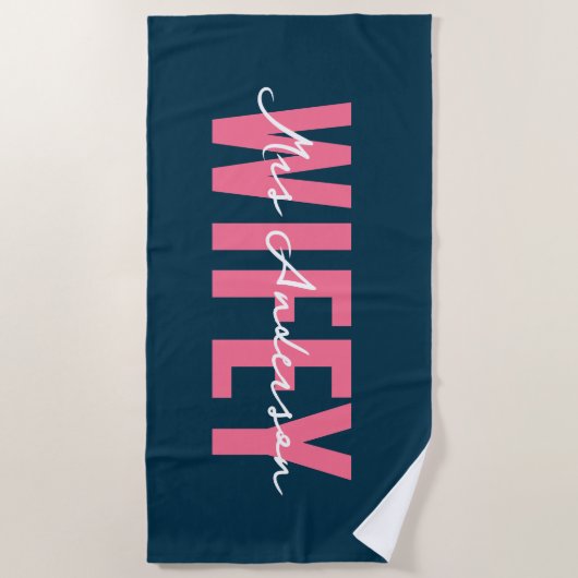 Serviette De Plage Script de monogramme rose bleu vif (Devant)