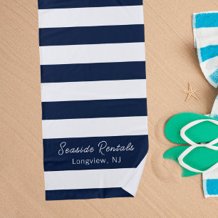 Serviette De Plage Script de nom de la bande blanche bleue marine
