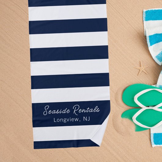 Serviette De Plage Script de nom de la bande blanche bleue marine