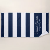 Serviette De Plage Script de nom de la bande blanche bleue marine (Devant)