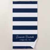 Serviette De Plage Script de nom de la bande blanche bleue marine (Devant)